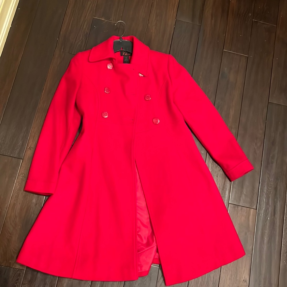 Via Women Red Trench Coat Size 6